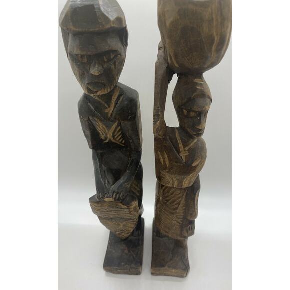 Vintage Tribal African Couple Hand Carved Wooden 12" Sculptures ~ Man & Woman - Picture 10 of 10